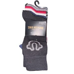 True Religion Men's 5‎ Pack Crew Socks Sock Size 10-13 Shoe Size 8-12.5
